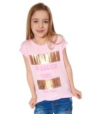 Girls\' T-shirt with inscriptions, light pink NDZ8194 - Online store - Boutique